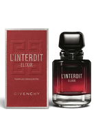 euaden Givenchy L'Interdit Elixir kadın parfümü, kırmızı ve siyah degrade cam şişesi ve uyumlu kutusu ile