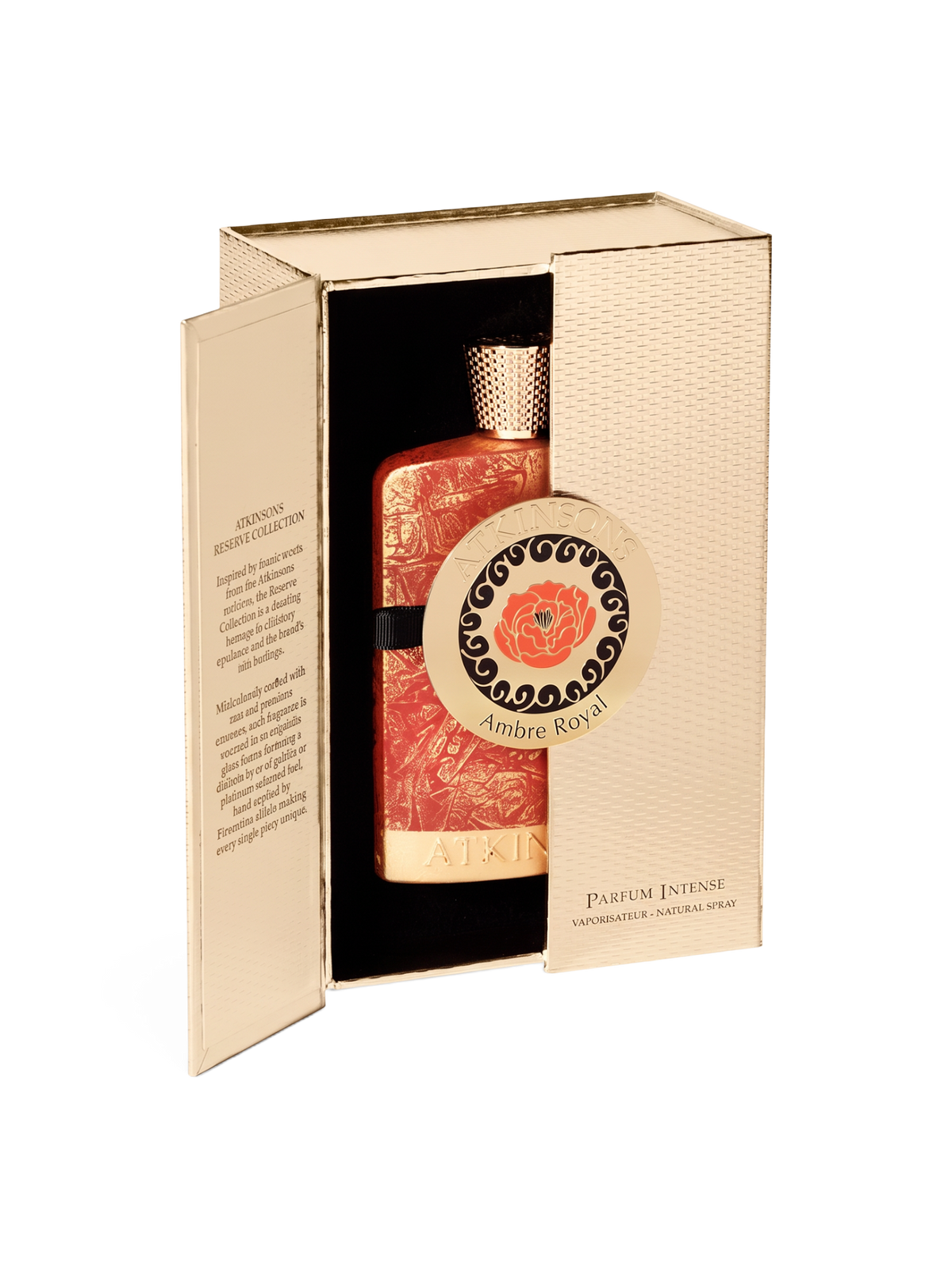 euaden Atkinsons Ambre Royal Parfum Intense 100 ml altın rengi kutusunda lüks niş parfüm şişesi