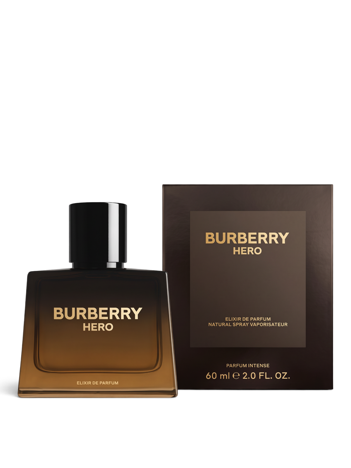 euaden Burberry Hero Elixir Parfum Intense erkek parfümü, 60 ml koyu kahverengi cam şişe ve kutusu ile