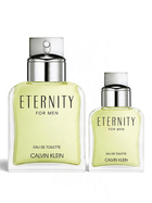 euaden Calvin Klein Eternity Men 100ml ve 30ml EDT parfüm seti, şık cam şişelerde taze ve klasik erkek kokusu