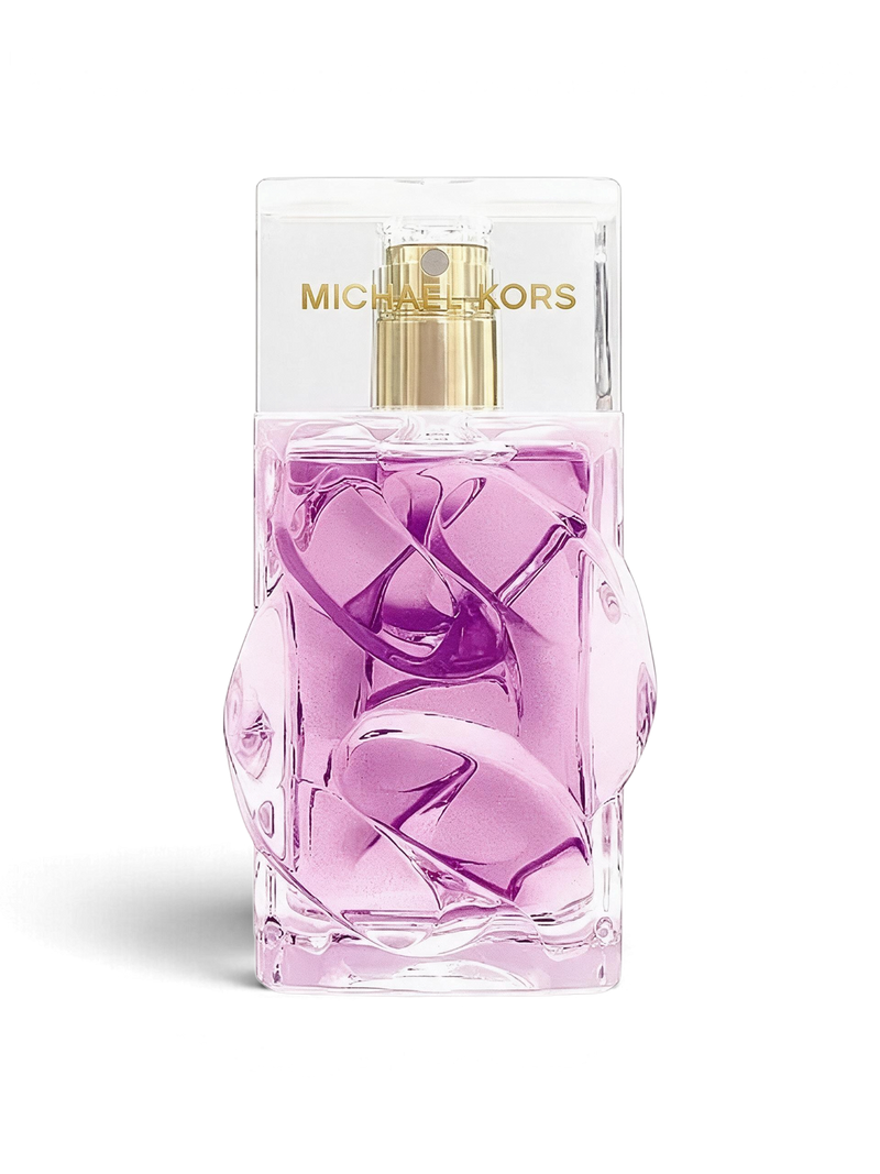 euaden Michael Kors Pour Femme Violet Sunset kadın parfümü, mor renkli cam şişesi ve altın detaylı kapağı ile 100 ml