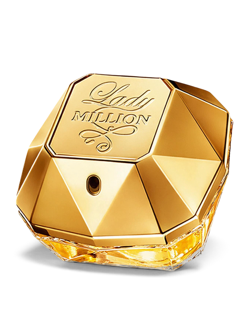 euaden Paco Rabanne Lady Million kadın parfümü, elmas kesim altın şişe tasarımıyla lüks ve çekici bir görünüm sunar.