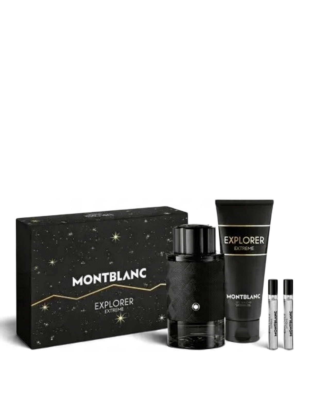 euaden Montblanc Explorer Extreme erkek parfüm hediye seti, 100ml parfüm, duş jeli ve iki seyahat boyu içerir.