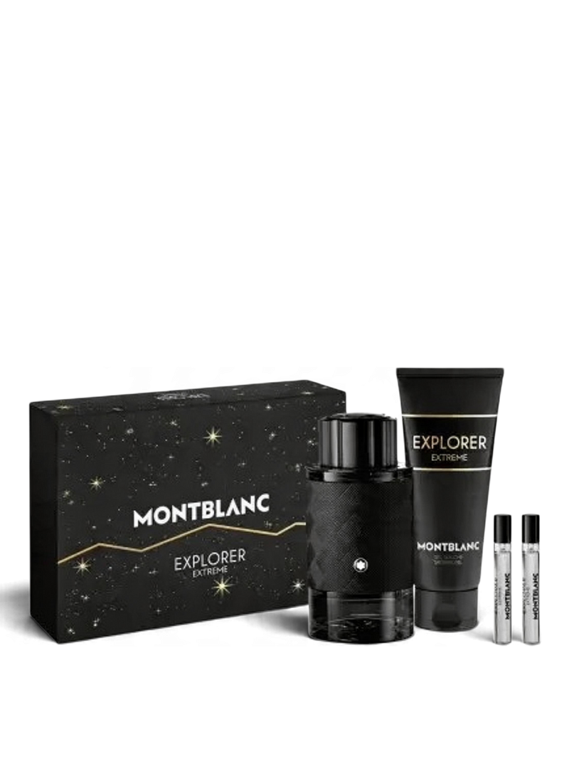 euaden Montblanc Explorer Extreme erkek parfüm hediye seti, 100ml parfüm, duş jeli ve iki seyahat boyu içerir.
