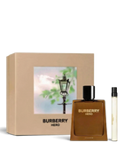 euaden Burberry Hero EDP erkek parfüm hediye seti, 100ml şişe ve 10ml seyahat boyu parfüm içeren şık kutulu tasarım.