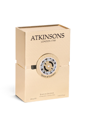 euaden Atkinsons Spice of London Parfum Intense 100 ml unisex parfüm kutusu, şık altın rengi dokulu ambalaj tasarımı