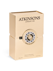 euaden Atkinsons Spice of London Parfum Intense 100 ml unisex parfüm kutusu, şık altın rengi dokulu ambalaj tasarımı