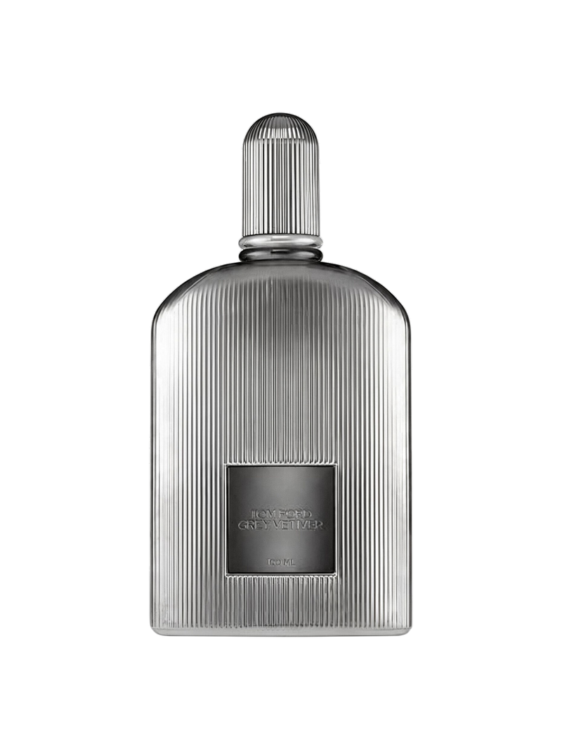 euaden Tom Ford Grey Vetiver erkek parfümü, gümüş rengi dikey çizgili şık cam şişesiyle lüks odunsu koku tasarımı