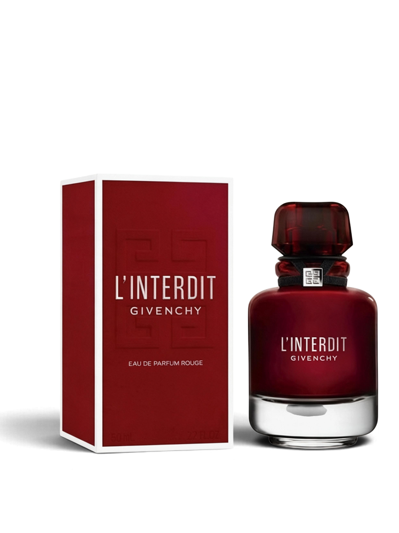 euaden Givenchy L'Interdit Rouge kadın parfümü, kırmızı cam şişesi ve şık kutusuyla zarif ve çekici bir tasarım.