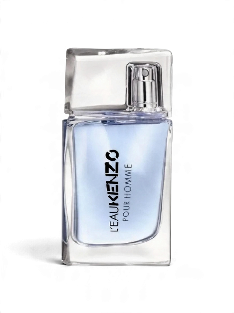 Euaden koleksiyonundan, şeffaf cam şişeli, ferah sucul notalara sahip Kenzo L'eau Homme erkek parfümü.