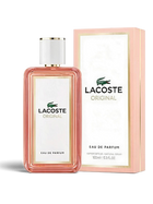 euaden Lacoste Original Femme 100 ml kadın parfümü, şık pembe kutusu ve zarif cam şişesiyle çiçeksi ve taze bir koku.