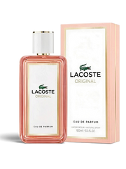 euaden Lacoste Original Femme 100 ml kadın parfümü, şık pembe kutusu ve zarif cam şişesiyle çiçeksi ve taze bir koku.