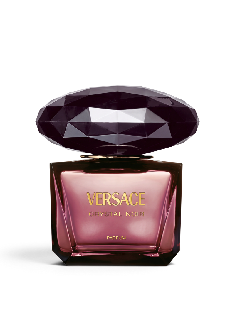 euaden Versace Crystal Noir kadın parfümü, elmas kesim büyük siyah kapaklı şık cam şişesiyle lüks bir görünüm sunuyor.