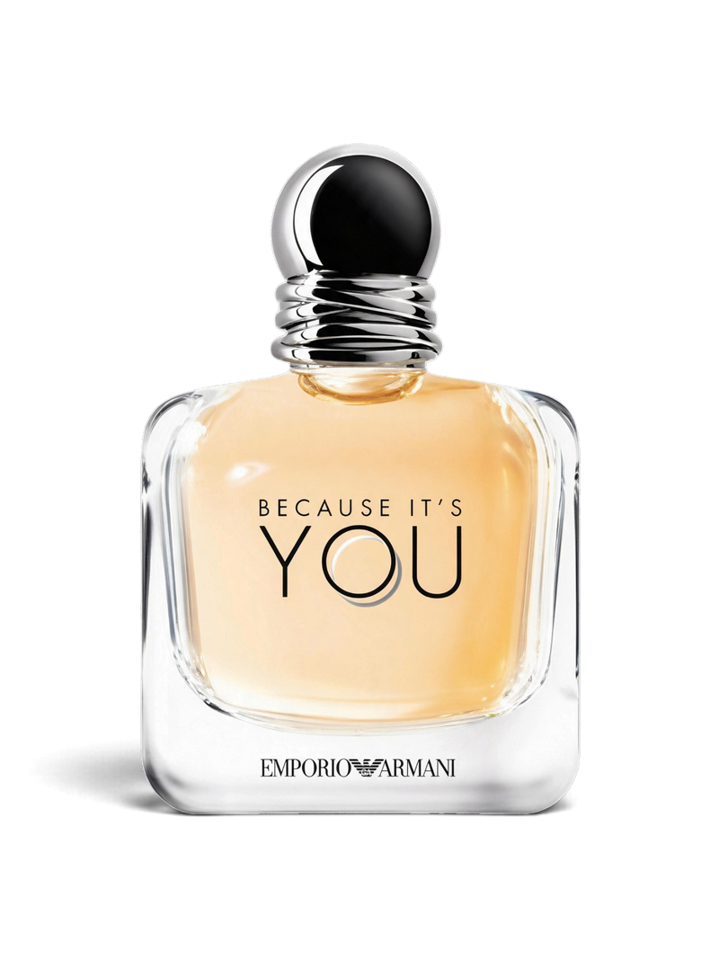 euaden Emporio Armani Because It's You kadın parfümü, şeffaf cam şişesi ve gümüş kapak detaylı 100 ml EDP