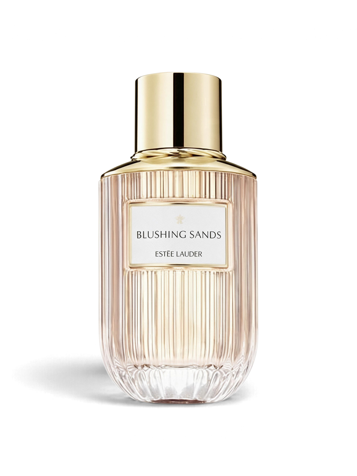 euaden Estée Lauder Blushing Sands 100 ml unisex parfüm, altın kapaklı şık ve dikey çizgili cam şişe tasarımıyla.