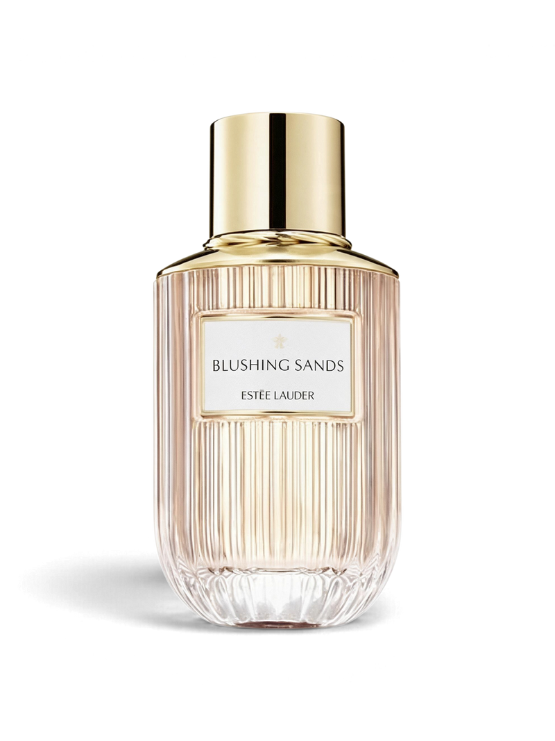 euaden Estée Lauder Blushing Sands 100 ml unisex parfüm, altın kapaklı şık ve dikey çizgili cam şişe tasarımıyla.