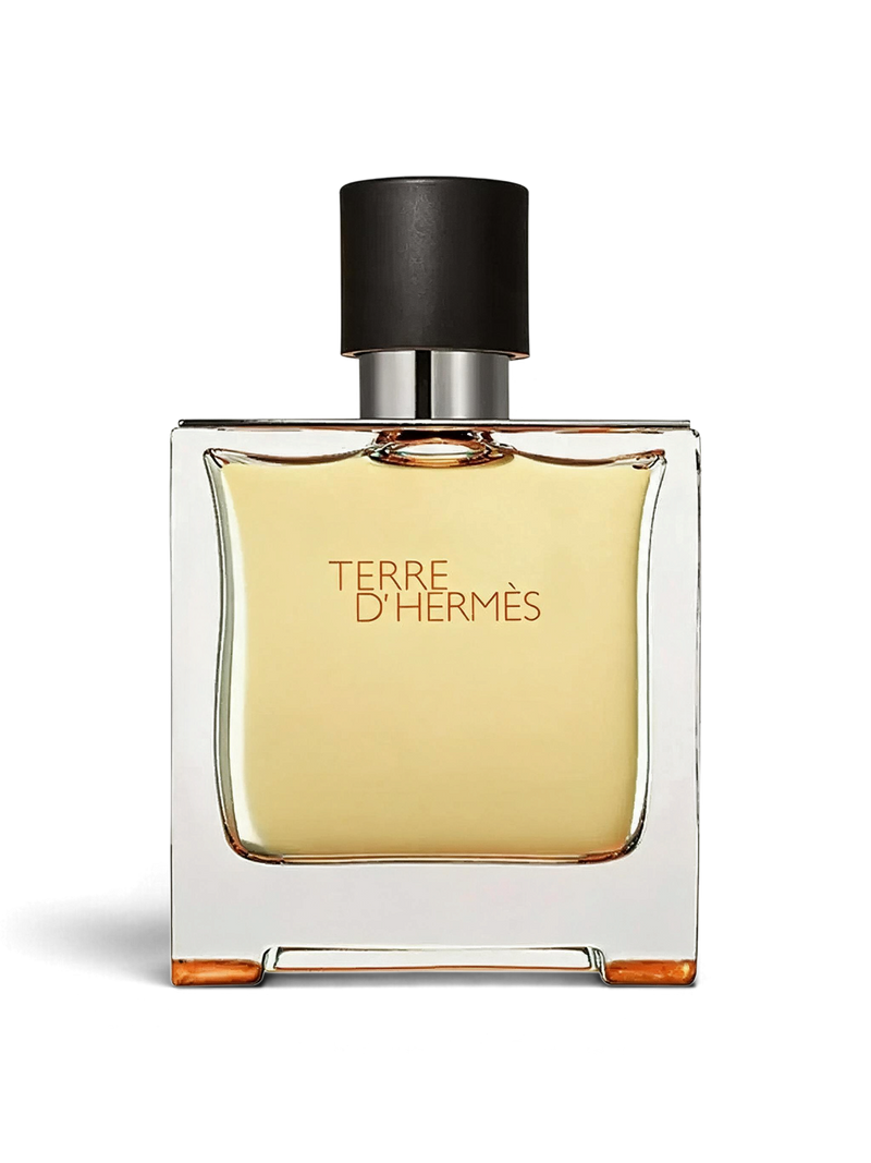 euaden Terre d'Hermès Pure Parfum erkek parfümü, şık cam şişesi ve siyah kapağı ile 75 ml odunsu koku