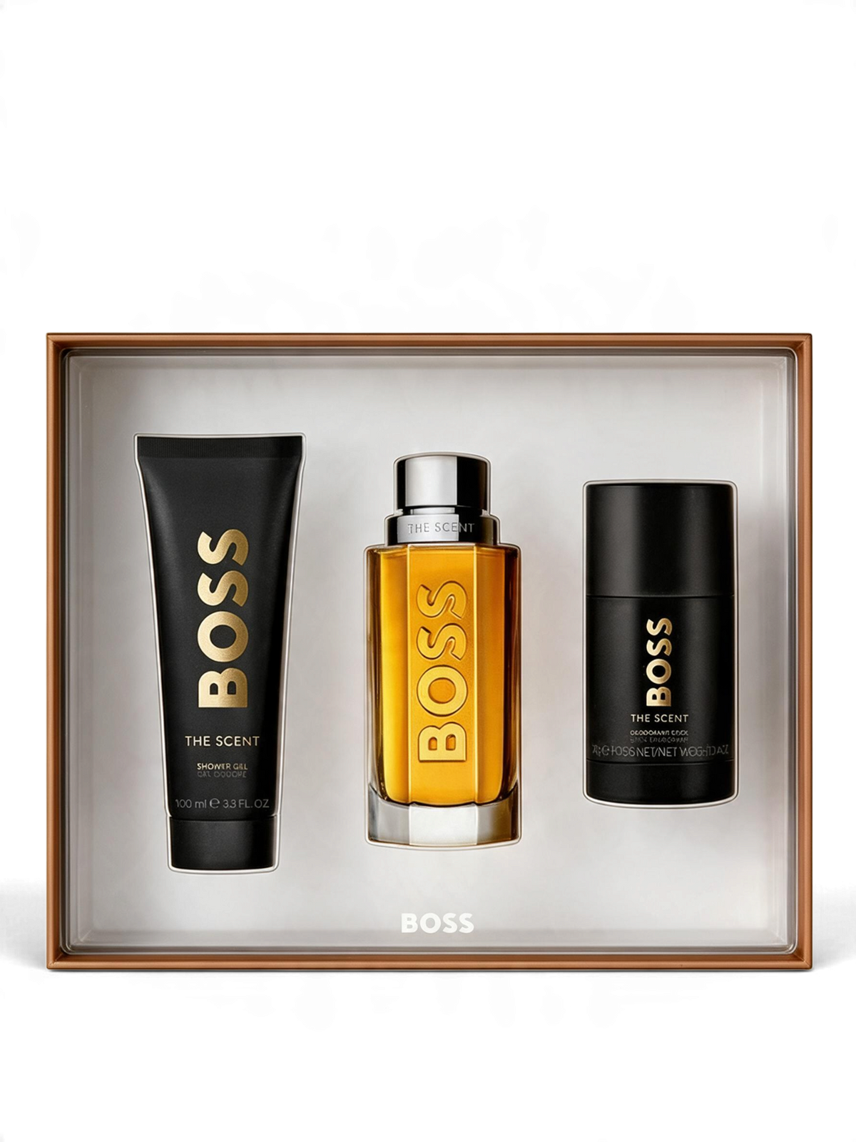 euaden Hugo Boss The Scent erkek parfüm hediye seti, 100ml EDT, duş jeli ve deodorant içeren şık kutu tasarımı
