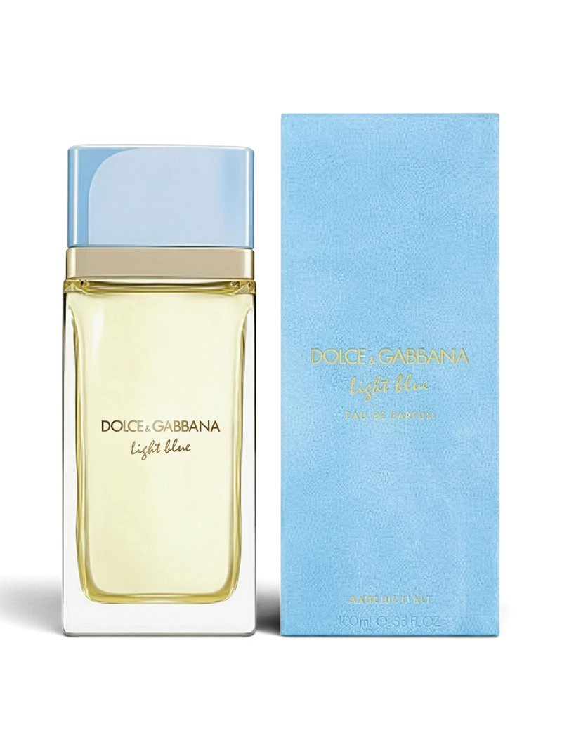 euaden Dolce & Gabbana Light Blue Eau Intense kadın parfümü 100 ml şişesi ve açık mavi kutusu