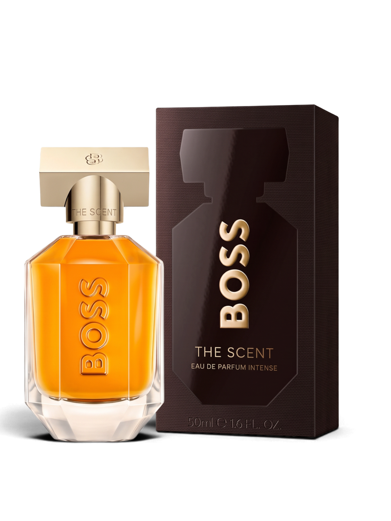 euaden Hugo Boss Boss The Scent For Her Intense EDP kadın parfümü ve şık koyu kahverengi kutusu