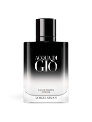 euaden Giorgio Armani Acqua Di Gio Homme EDP Intense erkek parfümü, siyah ve şeffaf geçişli şık cam şişe tasarımı.