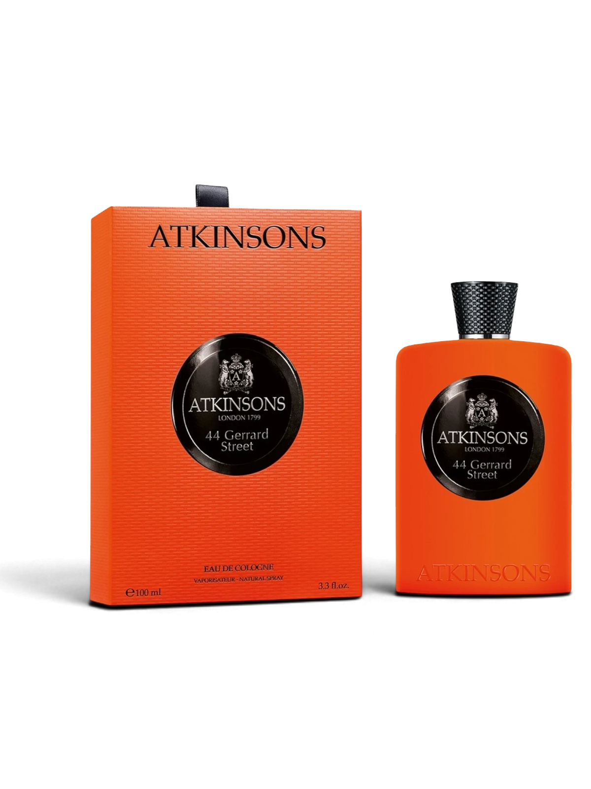 euaden Atkinsons 44 Gerrard Street 100 ml unisex kolonya, turuncu şişe ve kutu tasarımı ile ferahlatıcı parfüm