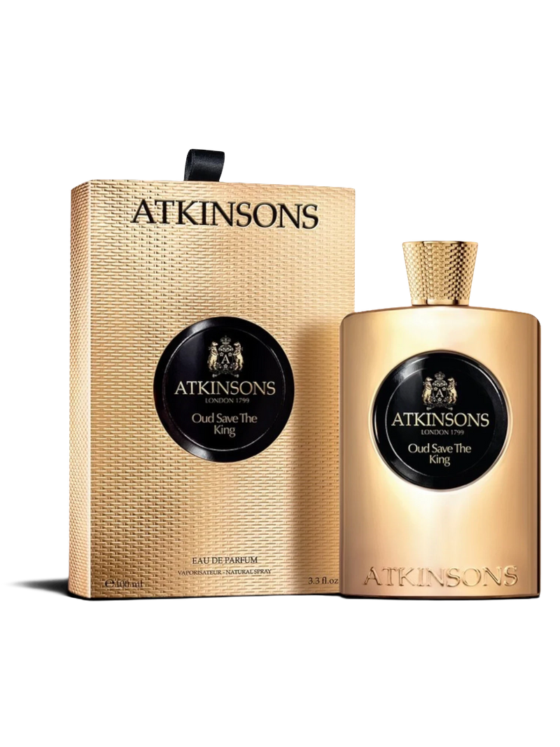 euaden Atkinsons Oud Save The King erkek parfümü, altın renkli şişesi ve özel dokulu lüks kutusu ile 100 ml EDP