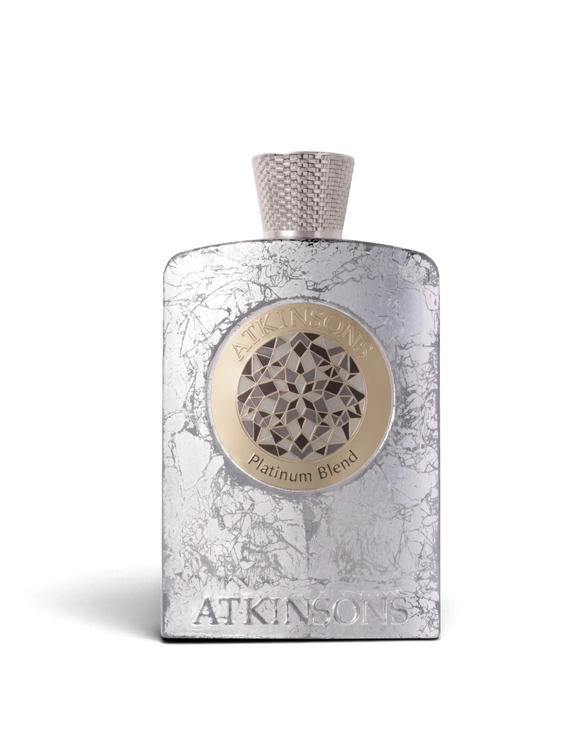 euaden Atkinsons Platinum Blend 100 ml unisex parfüm, gümüş renkli mermer desenli şişe ve altın detaylı kapak
