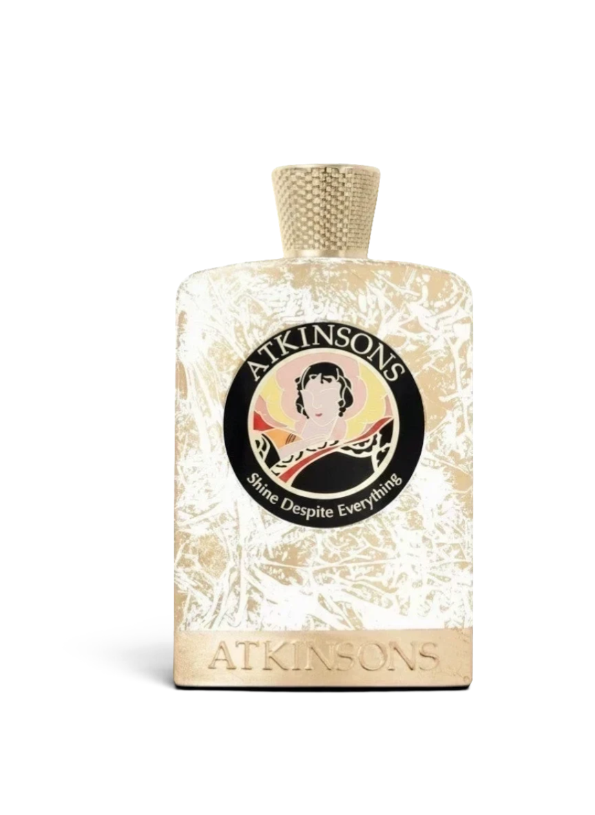 euaden Atkinsons Shine Despite Everything unisex parfüm, altın rengi dokulu şişe tasarımı ve zarif marka logosu ile.