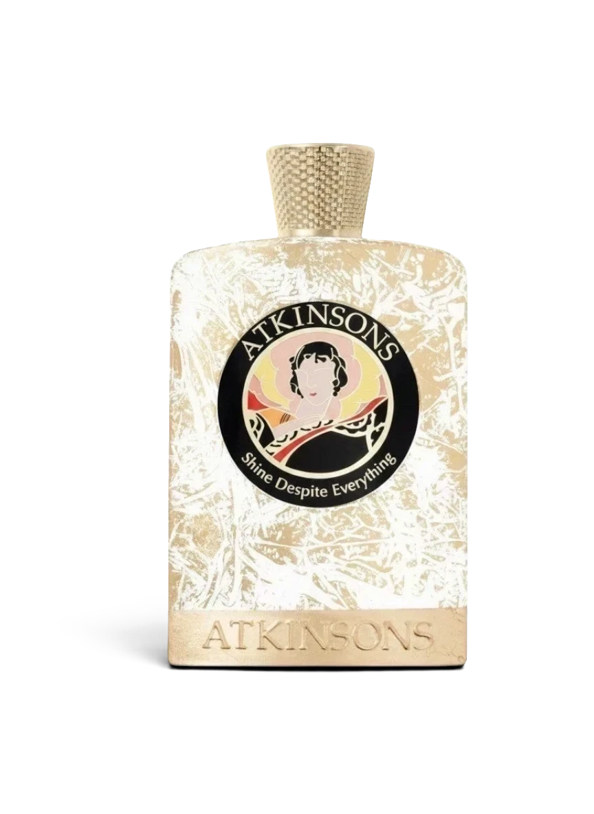 euaden Atkinsons Shine Despite Everything unisex parfüm, altın rengi dokulu şişe tasarımı ve zarif marka logosu ile.