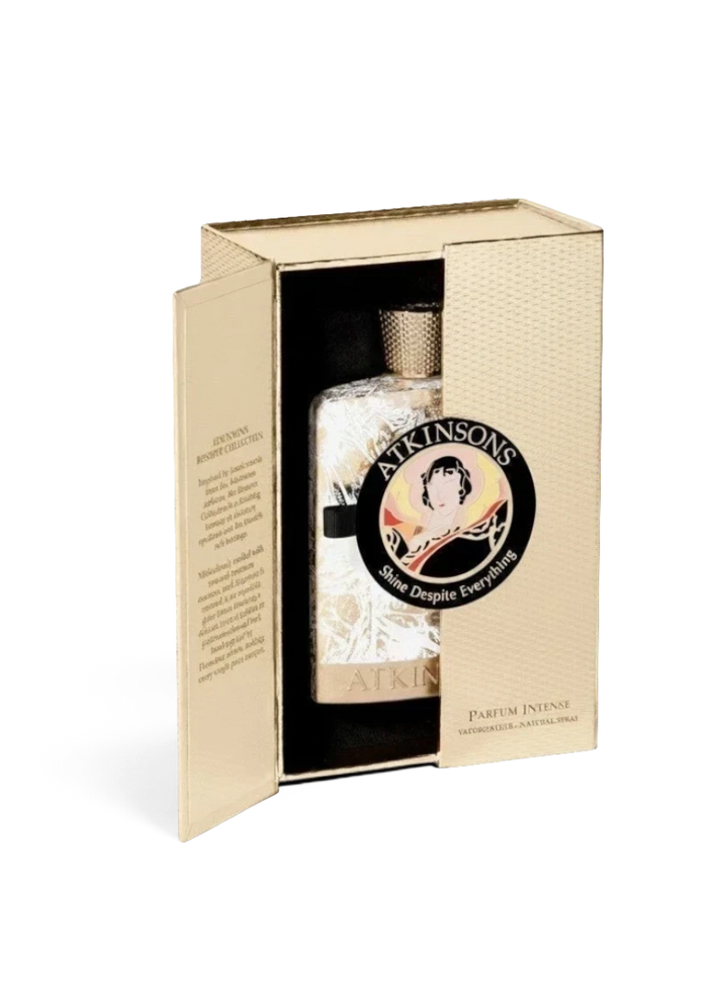 euaden Atkinsons Shine Despite Everything unisex parfüm, şık altın rengi kutusunda 100 ml lüks niş parfüm şişesi.