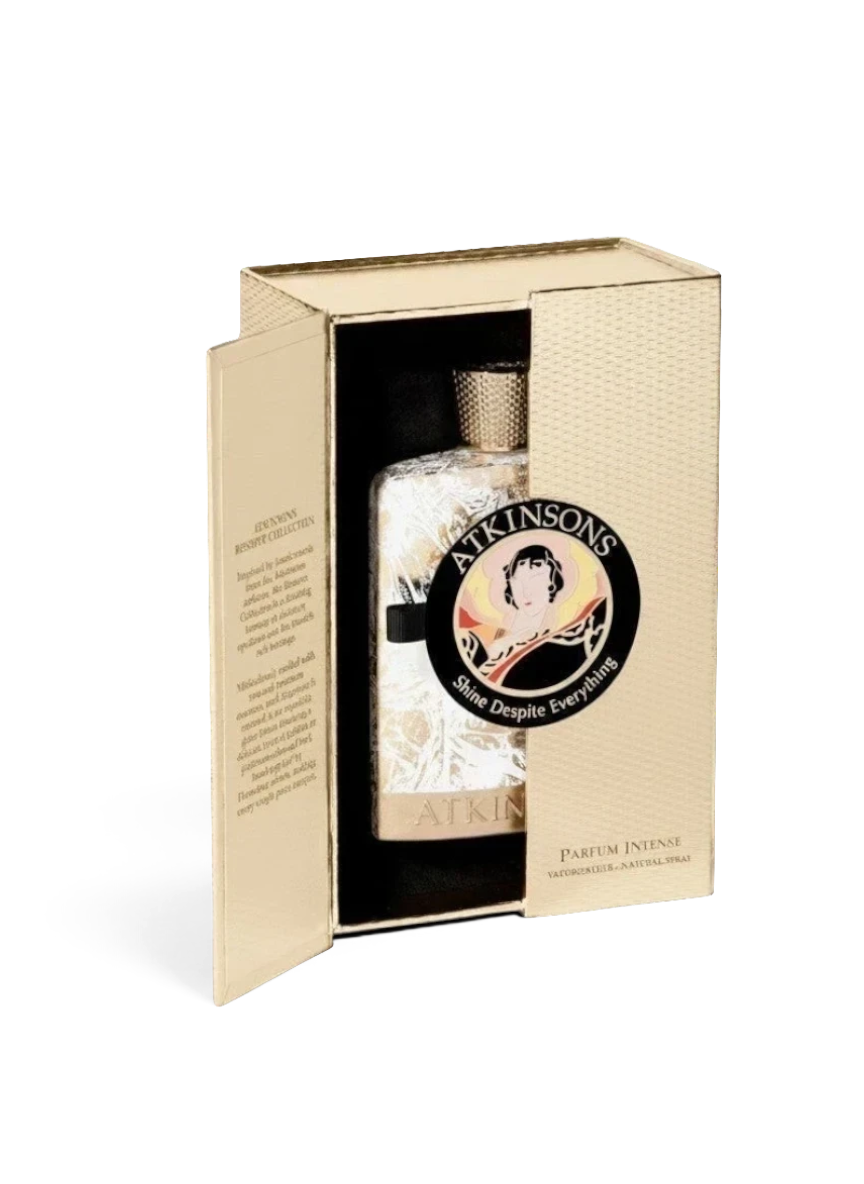 euaden Atkinsons Shine Despite Everything unisex parfüm, şık altın rengi kutusunda 100 ml lüks niş parfüm şişesi.