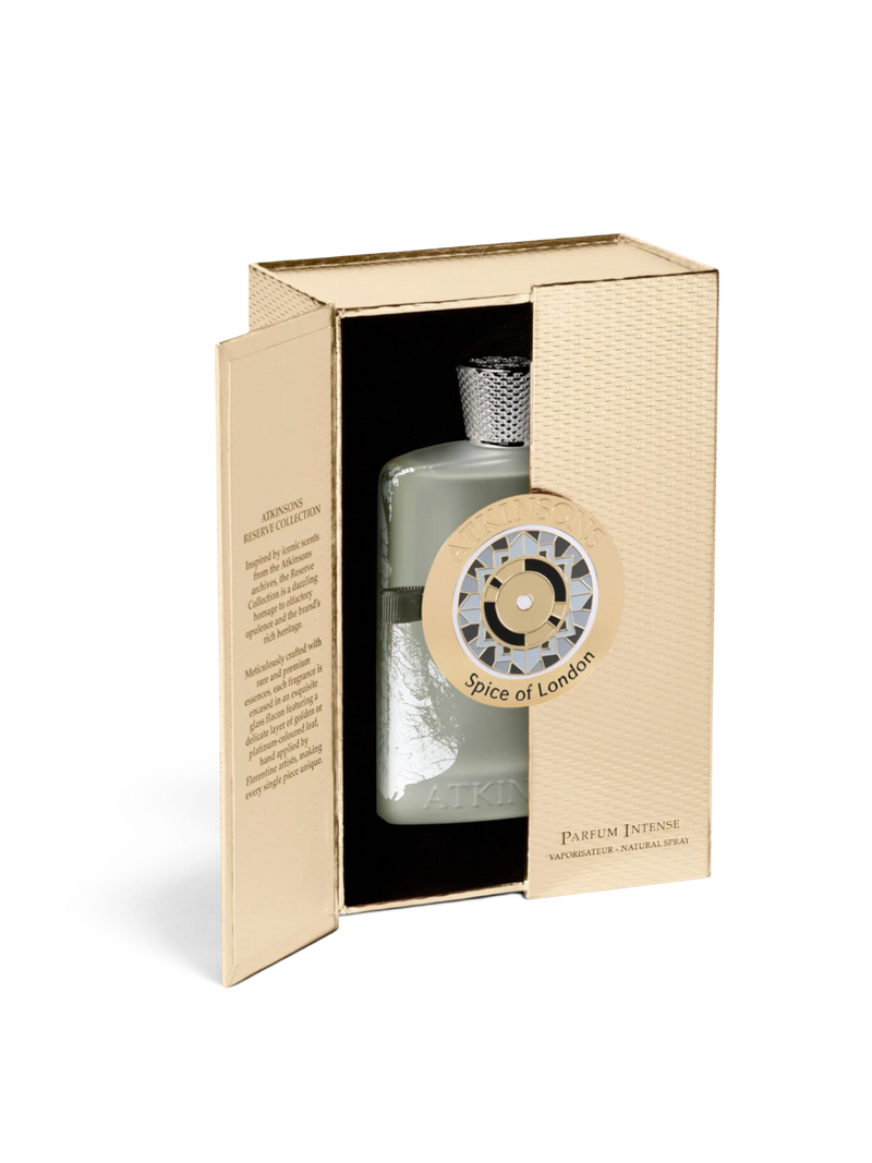 euaden Atkinsons Spice of London Parfum Intense, altın detaylı lüks kutusunda sunulan zarif cam şişeli unisex parfüm