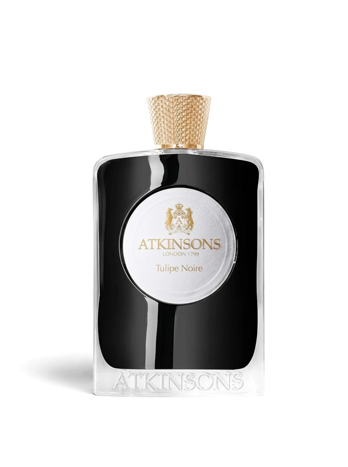 euaden Atkinsons Prive Tulipe Noir 100 ml unisex parfüm, şık siyah cam şişesi ve altın detaylı kapağı ile.