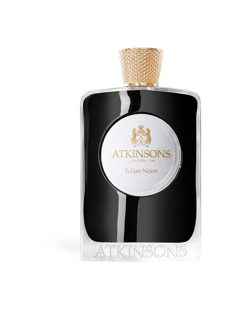 euaden Atkinsons Prive Tulipe Noir 100 ml unisex parfüm, şık siyah cam şişesi ve altın detaylı kapağı ile.