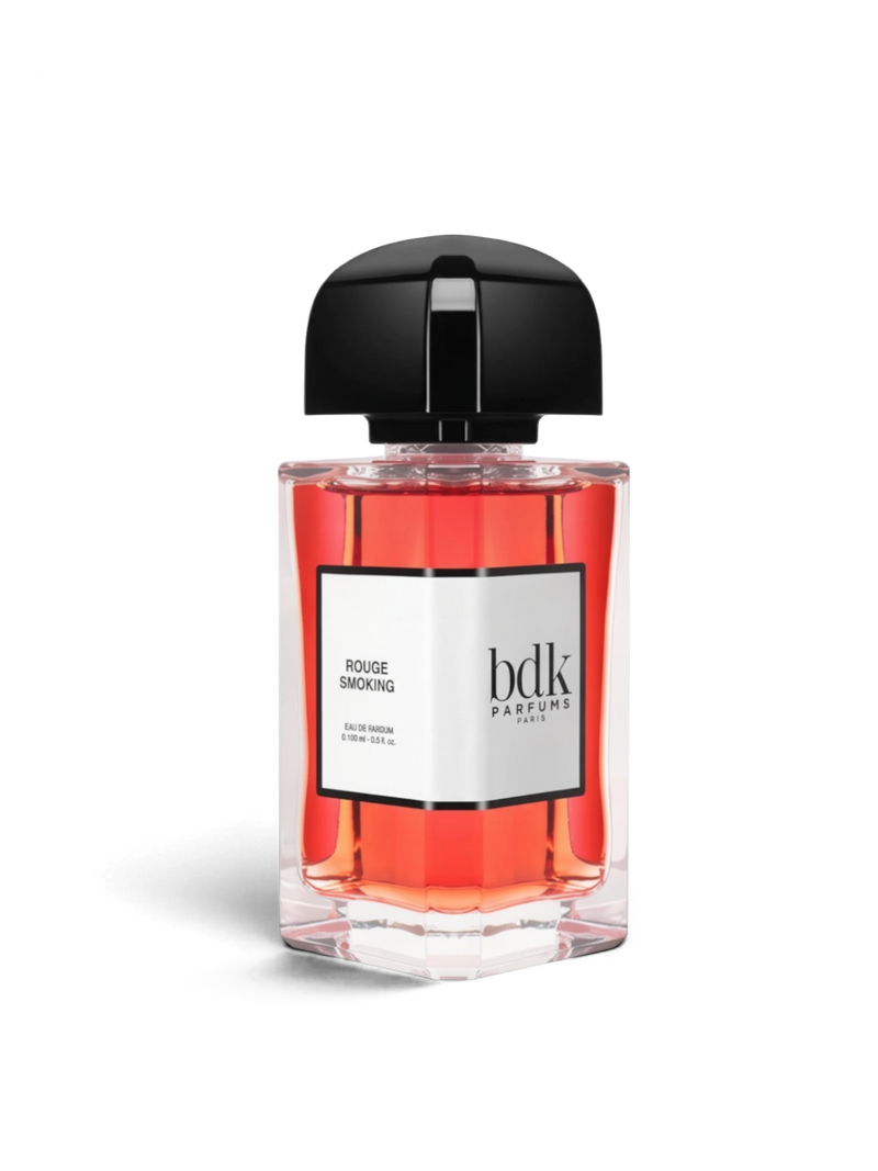 euaden BDK Parfums Rouge Smoking 100 ml unisex parfüm, şık cam şişesi ve kırmızı parfüm sıvısı ile