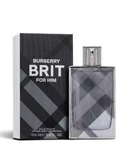 Euaden Burberry Brit Men EDT 100 ml erkek parfümü, ikonik ekose desenli şişesi ve kutusu ile şık bir sunumda.