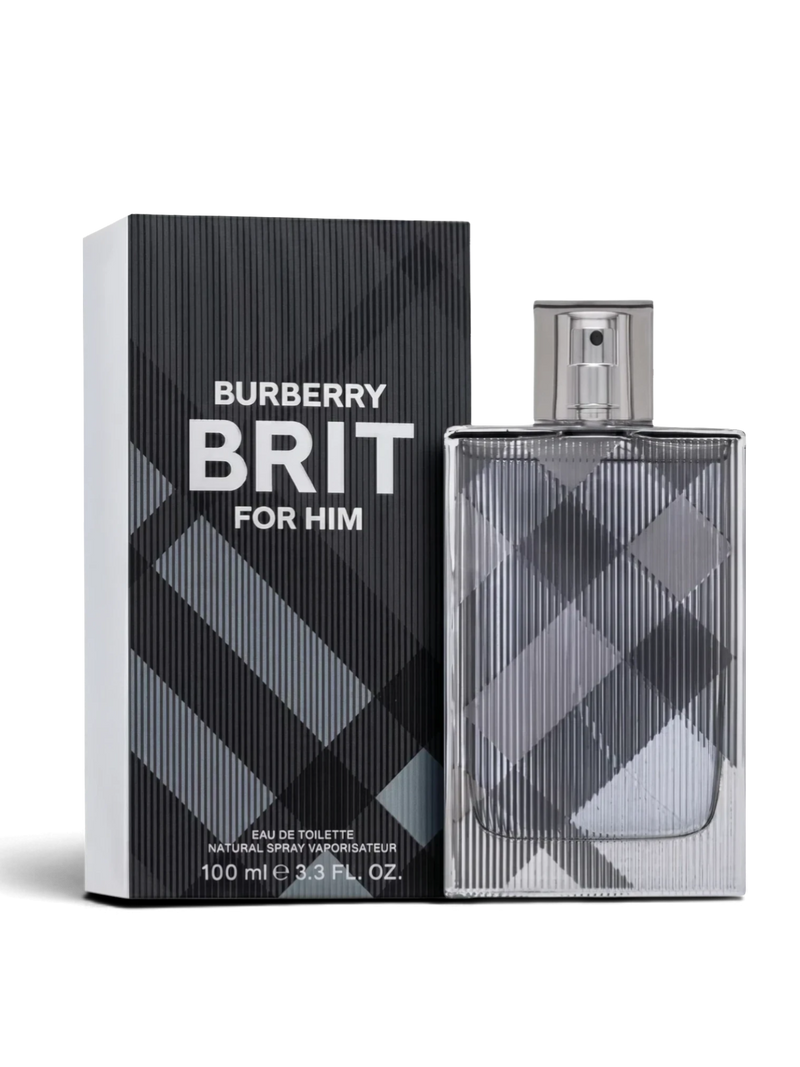 Euaden Burberry Brit Men EDT 100 ml erkek parfümü, ikonik ekose desenli şişesi ve kutusu ile şık bir sunumda.