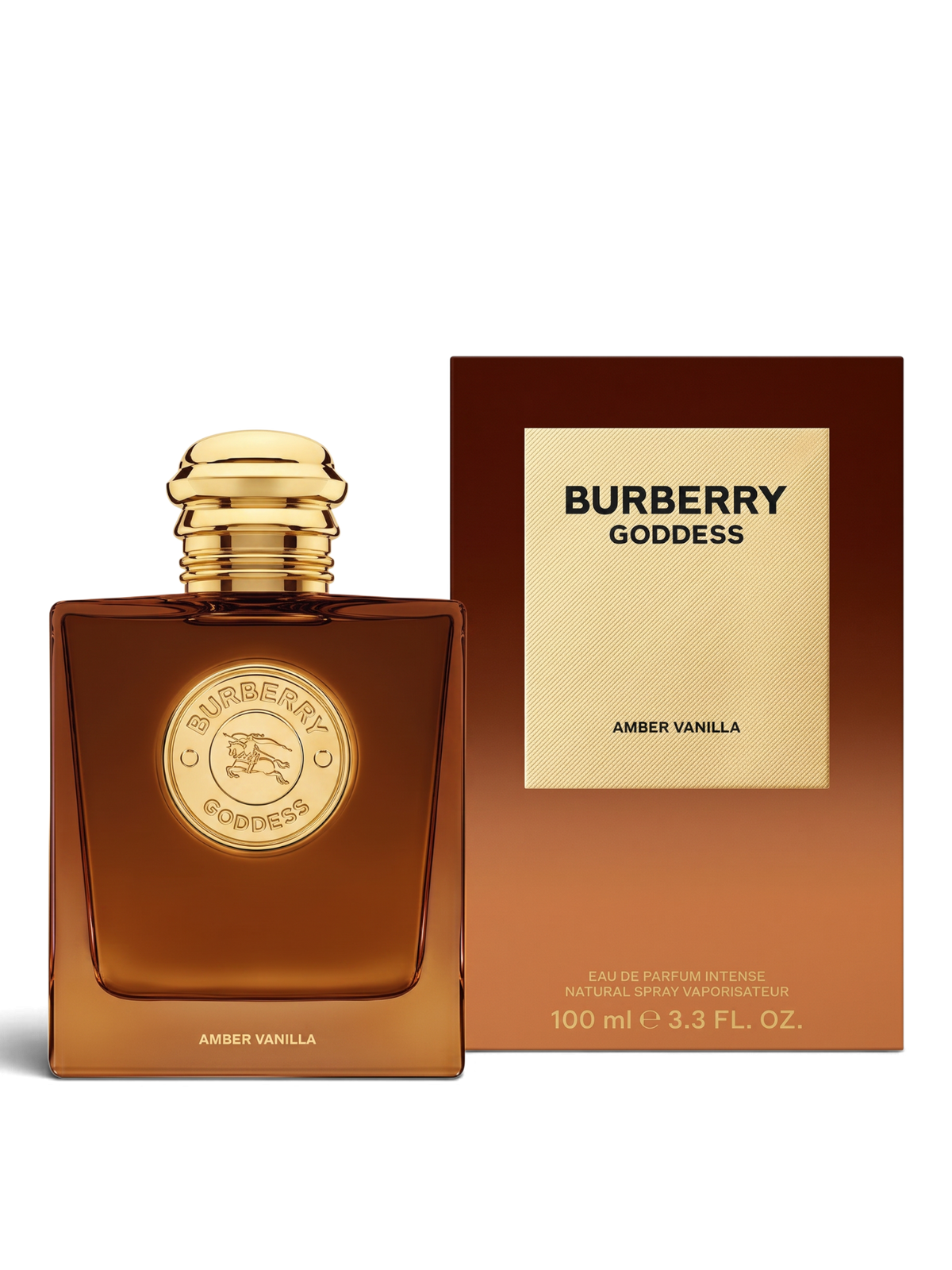 euaden Burberry Goddess 100 ml amber vanilya notalı kadın parfümü ve şık kahverengi cam şişesi