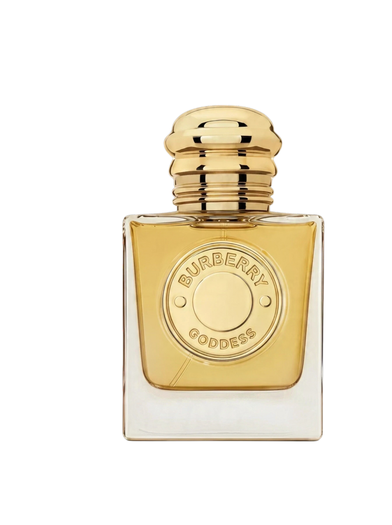 euaden Burberry Goddess kadın parfümü, altın sarısı cam şişesi ve şık metalik kapağı ile zarif bir tasarım sunuyor.