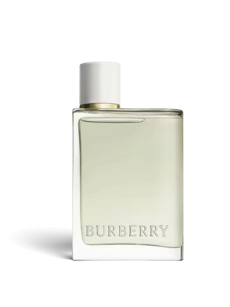 euaden Burberry Her EDT 100 ml kadın parfümü, şık cam şişesi ve beyaz kapağı ile zarif bir çiçeksi koku.