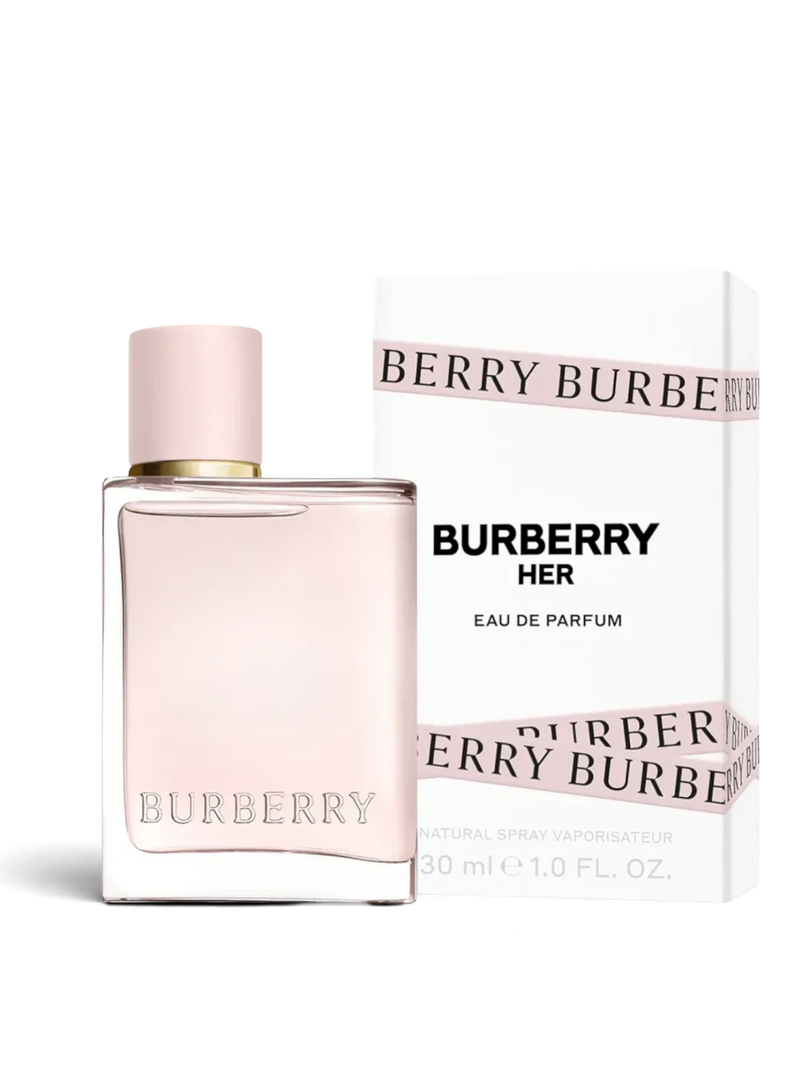 euaden Burberry Her kadın parfümü, şık cam şişesi ve beyaz kutusu ile meyvemsi ve çiçeksi notalara sahip EDP