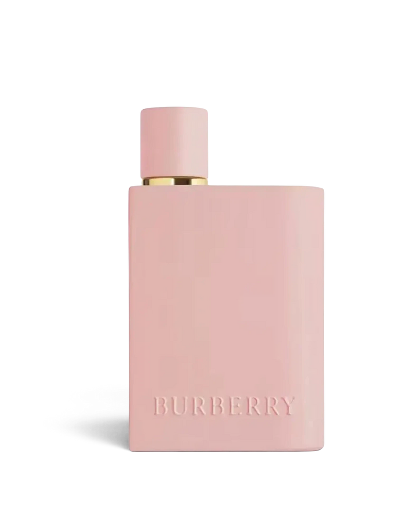 Euaden Burberry Her Parfum, üzerinde kabartmalı marka logosu bulunan zarif pembe cam şişeli kadın parfümü