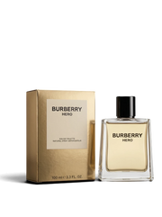 Euaden Burberry Hero erkek parfümü, şık cam şişesi ve altın rengi kutusu ile birlikte sunulan odunsu ferah koku.