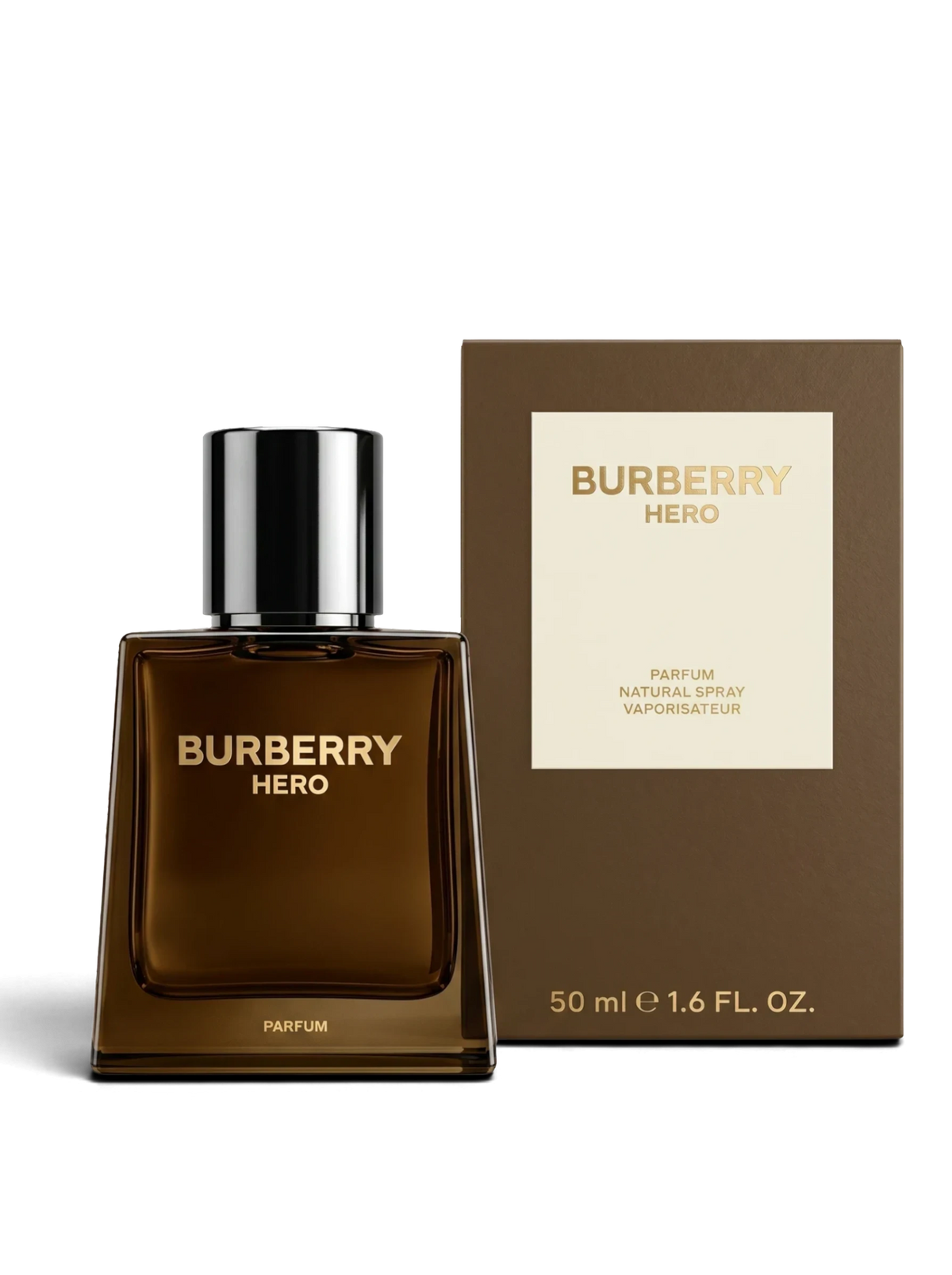 euaden Burberry Hero Parfum erkek parfümü, koyu kahverengi cam şişesi ve uyumlu kutusu ile lüks odunsu koku.