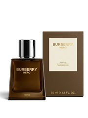 euaden Burberry Hero Parfum erkek parfümü, koyu kahverengi cam şişesi ve uyumlu kutusu ile lüks odunsu koku.