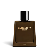 Euaden Burberry Hero Parfum erkek parfümü, koyu kahverengi cam şişesi ve altın rengi yazılarıyla sofistike tasarım.