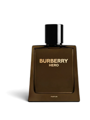 Euaden Burberry Hero Parfum erkek parfümü, koyu kahverengi cam şişesi ve altın rengi yazılarıyla sofistike tasarım.