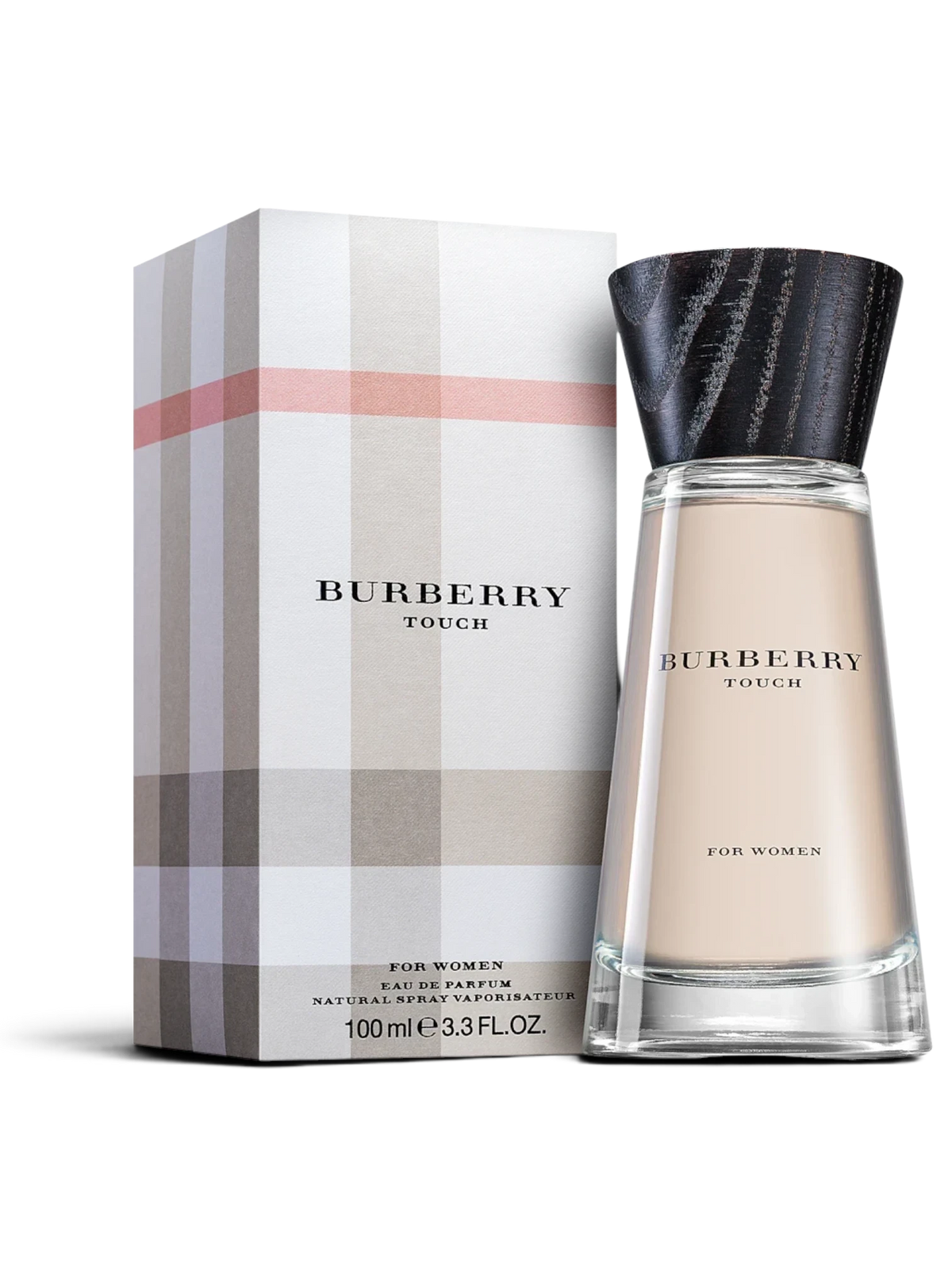 Euaden Burberry Touch Woman EDP 100 ml parfüm şişesi ve ikonik ekose desenli kutusu