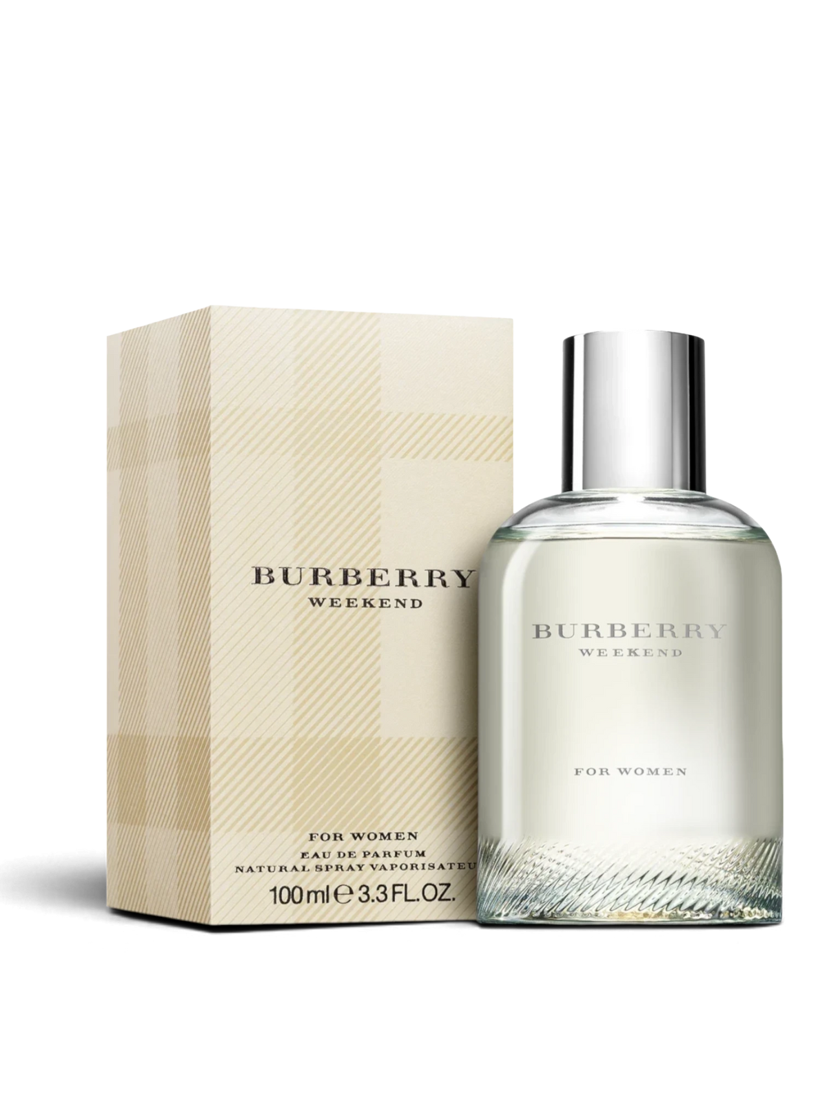 euaden Burberry Weekend Woman EDP 100 ml parfüm, ikonik ekose desenli kutusu ve şık cam şişesi ile çiçeksi koku.